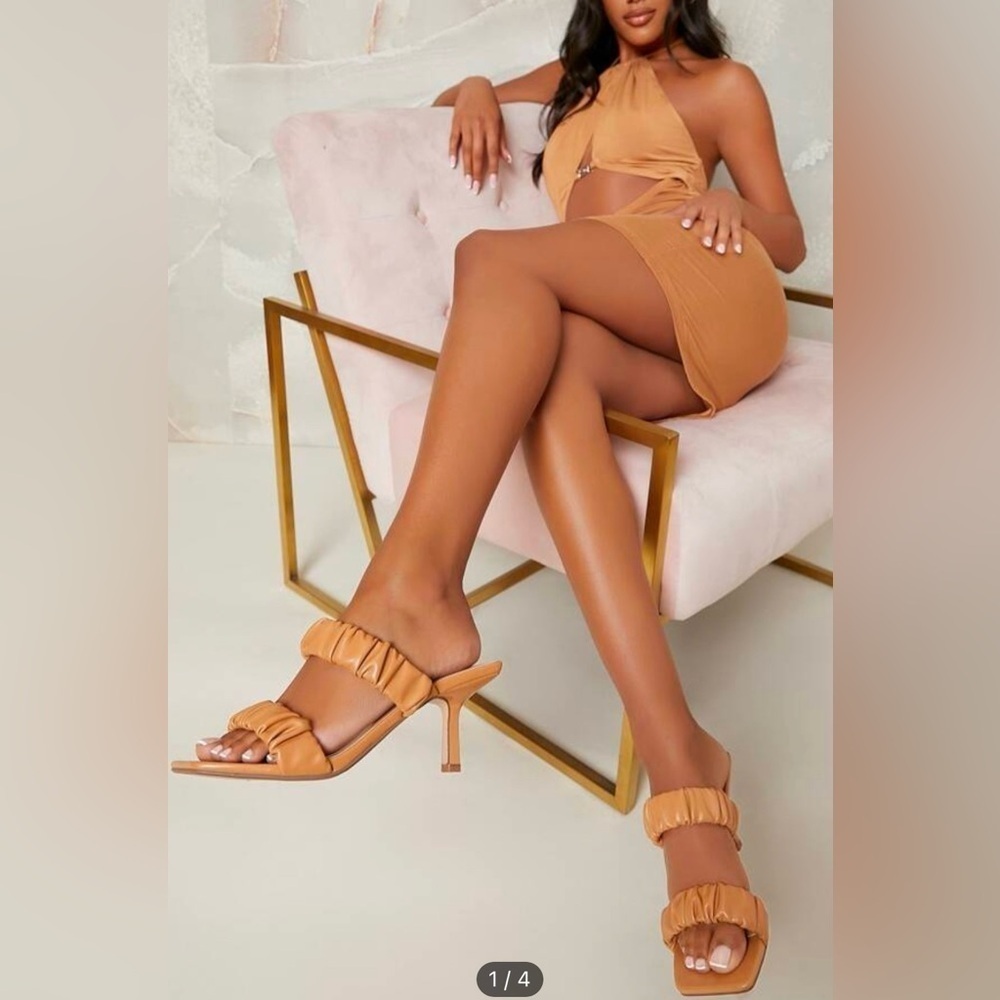 Shein Faux Leather Ruched Open Toe Stiletto Heels (SH86)